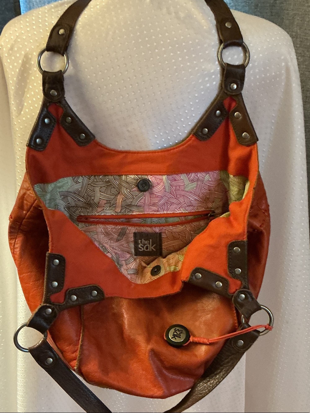 The Sak Leather Shoulder Bag in Burnt Orange with Dark Brown Straps - Picture 3 of 3